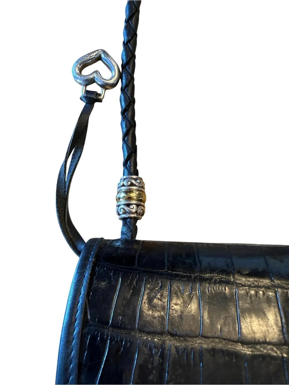 Brighton Black Croc-Embossed Heart Accent Shoulder Bag